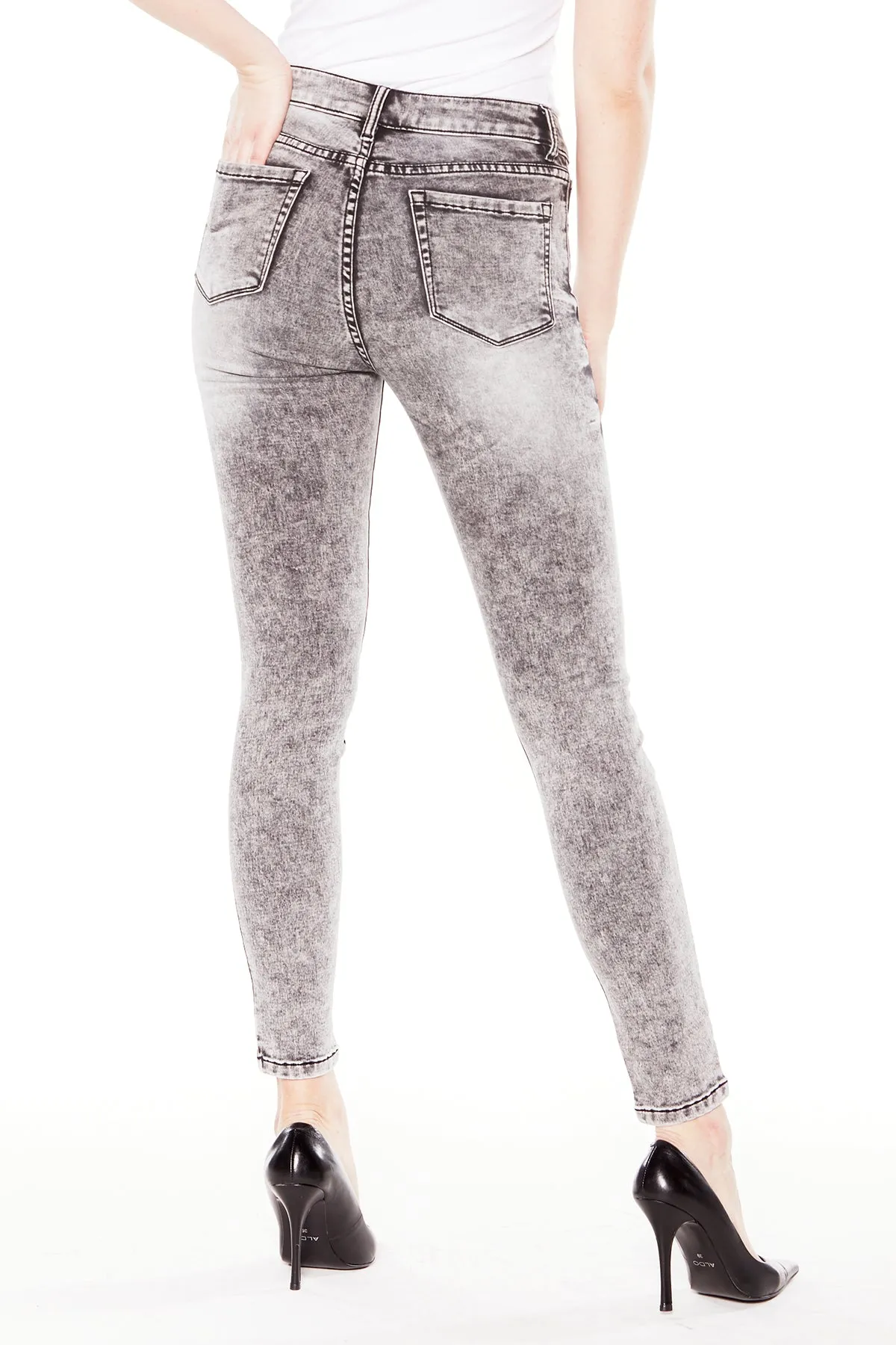 JAMIE - Mid Rise Cropped Jeans - Dark Grey Acid Wash