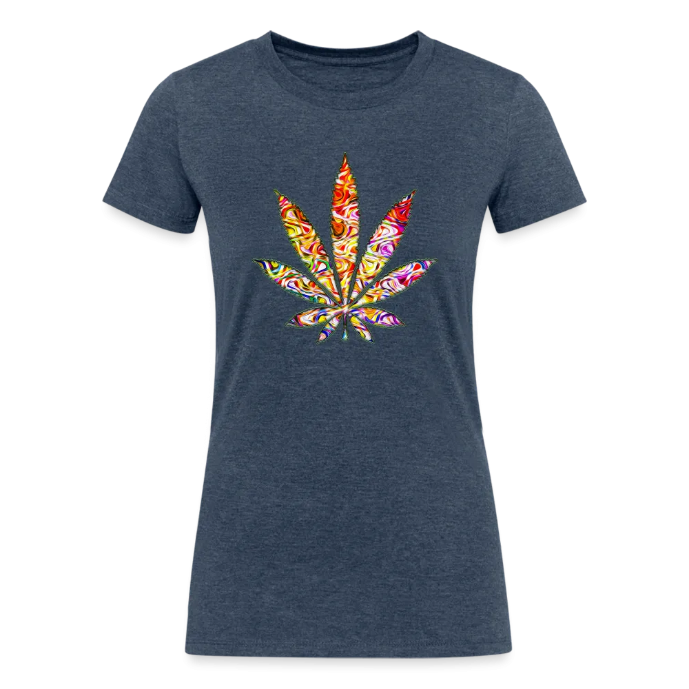 Kaleidoscope Red Leaf: Organic Tri-Blend Multicolor Cannabis Tee (Women's Fit)