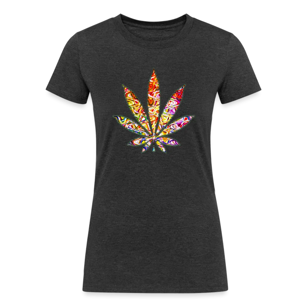 Kaleidoscope Red Leaf: Organic Tri-Blend Multicolor Cannabis Tee (Women's Fit)