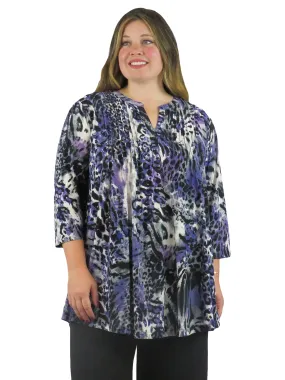 La Cera Pleat Front Animal Printed Tunic - Plus Size