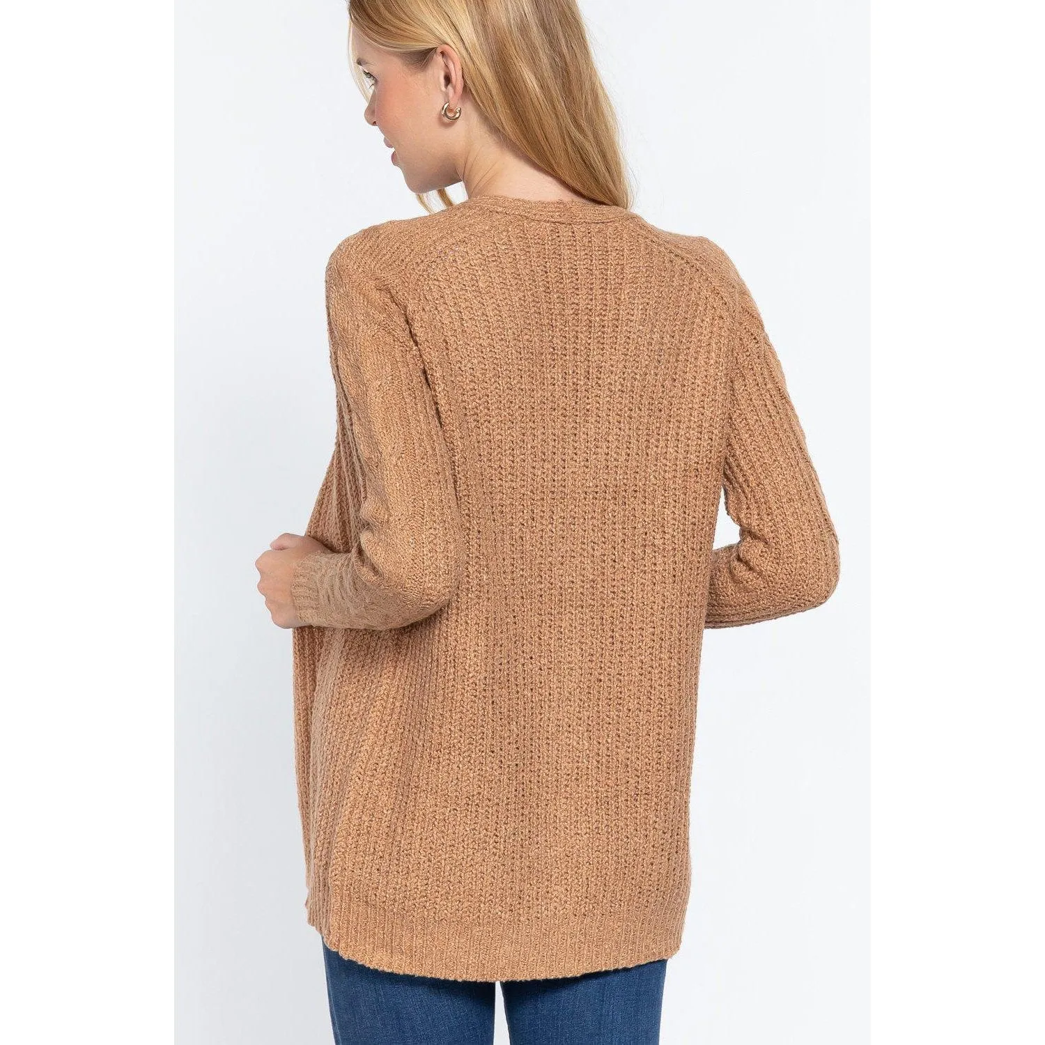 Long Slv Open Front Sweater Cardigan