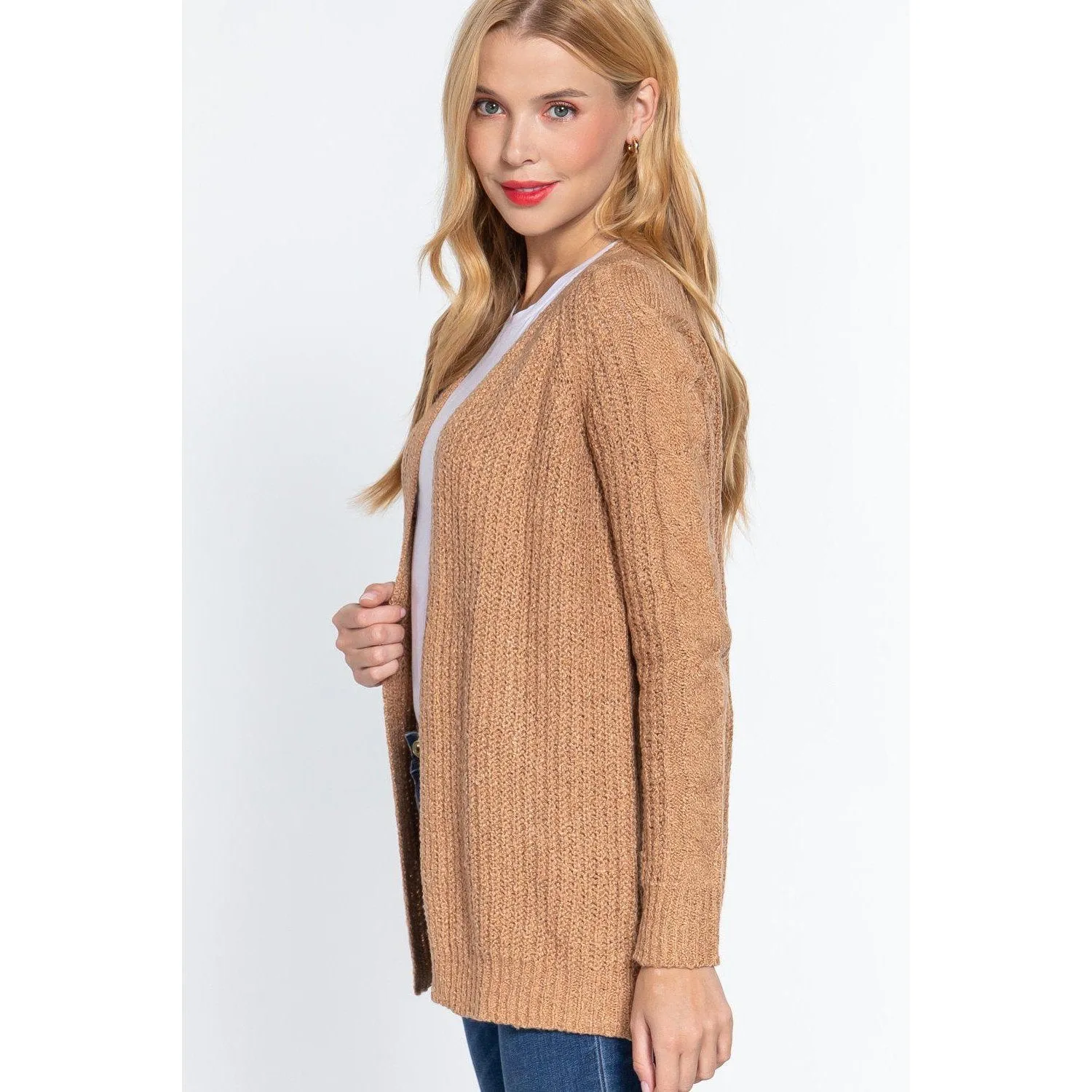 Long Slv Open Front Sweater Cardigan