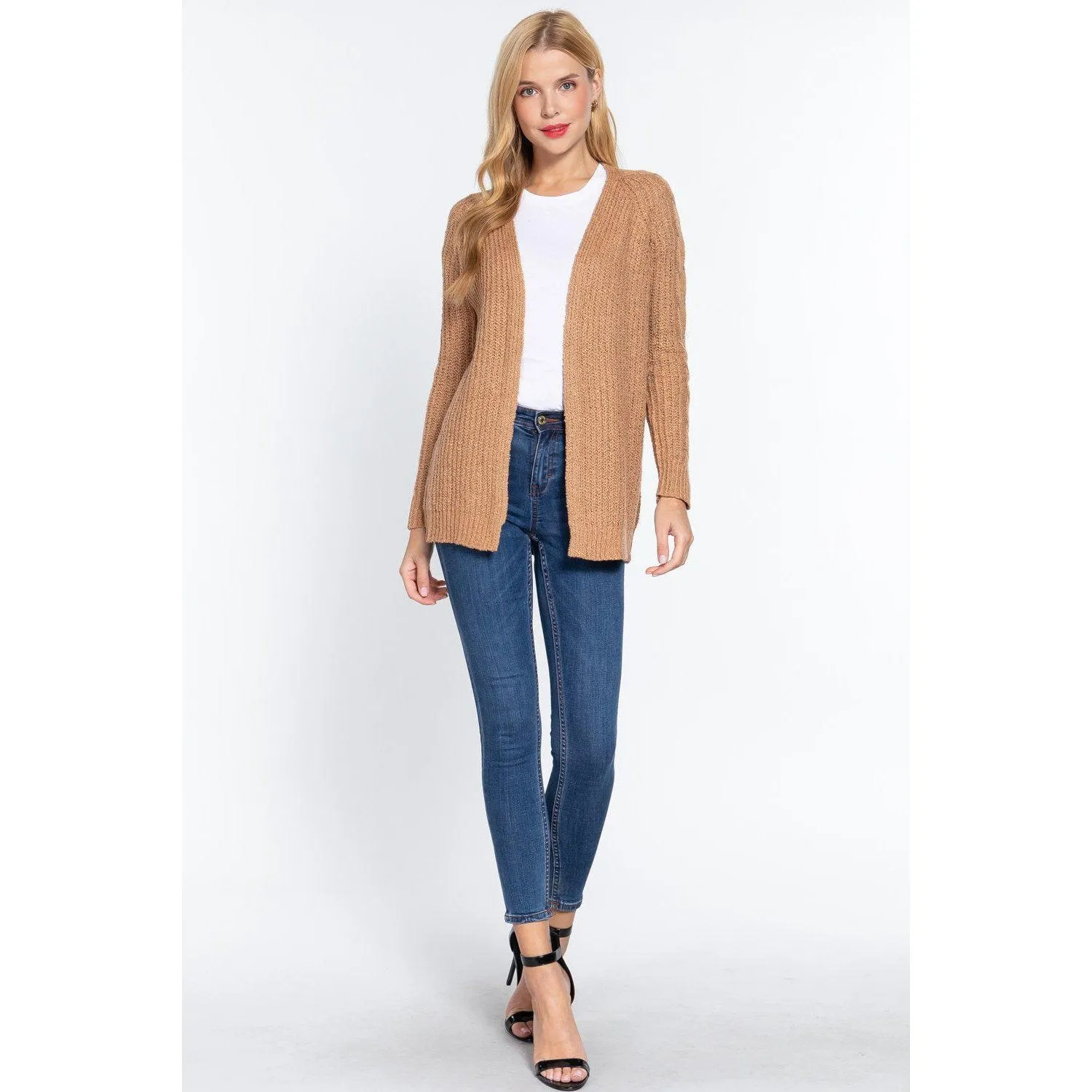 Long Slv Open Front Sweater Cardigan