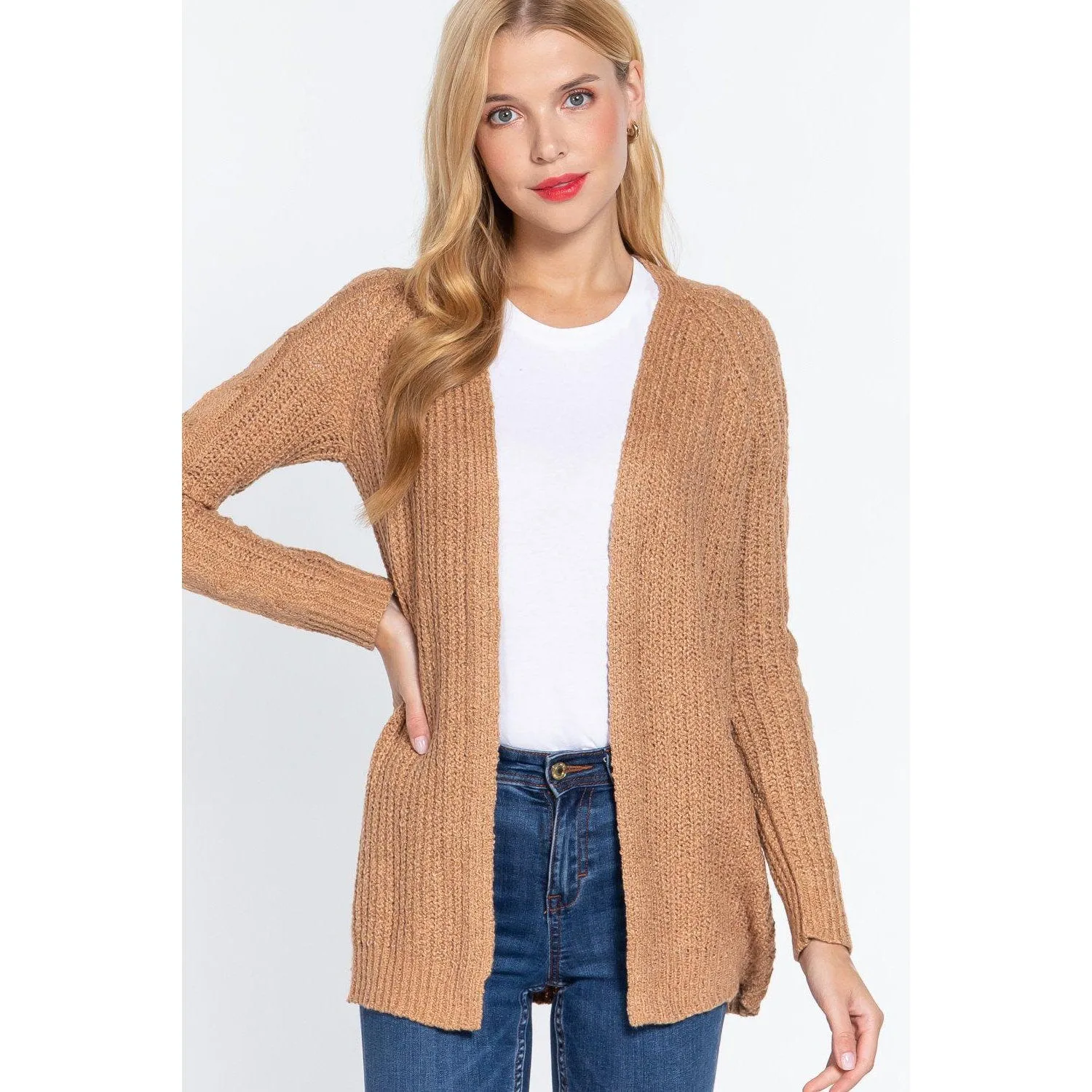 Long Slv Open Front Sweater Cardigan