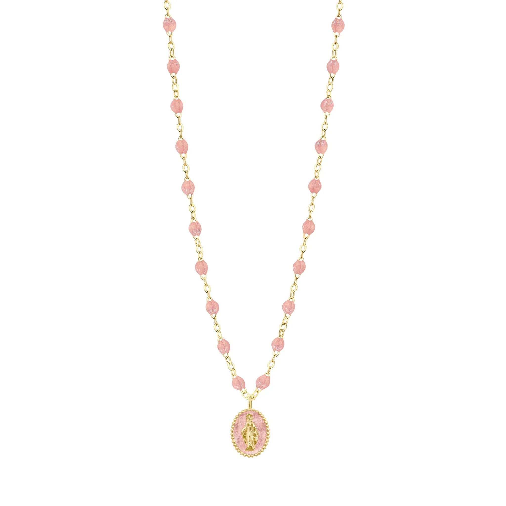 Madone resin charm Classic Gigi Blush necklace, Yellow Gold, 16.5"