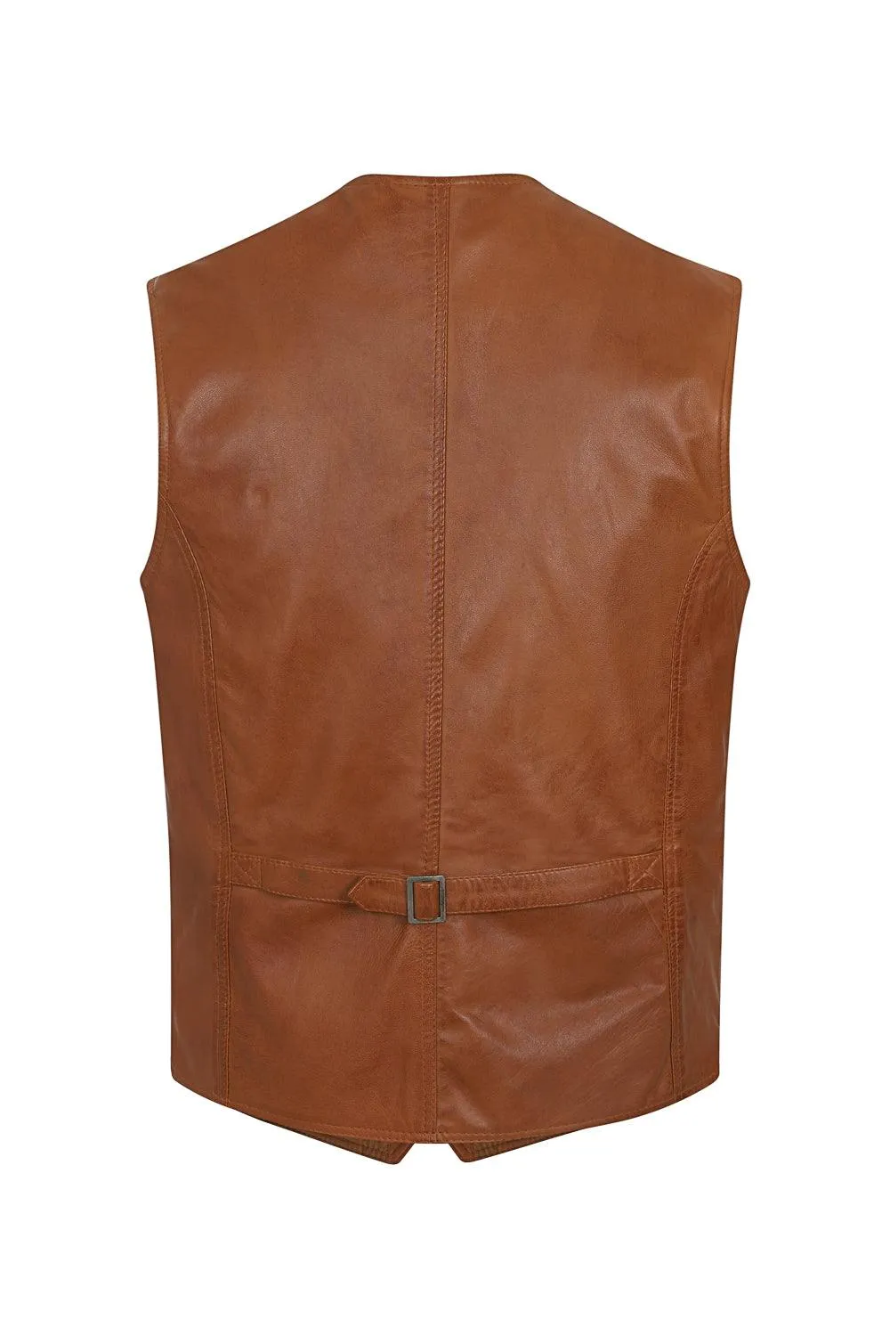 Men's Genuine Tan Leather Classic Waistcoat - 'TEDDY'