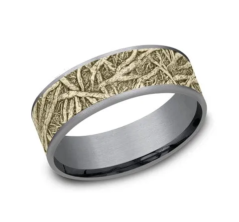 Men's Wedding Band, 7.5MM 14K and Tantalum Tree Root Design