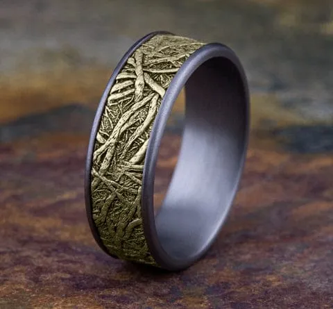 Men's Wedding Band, 7.5MM 14K and Tantalum Tree Root Design