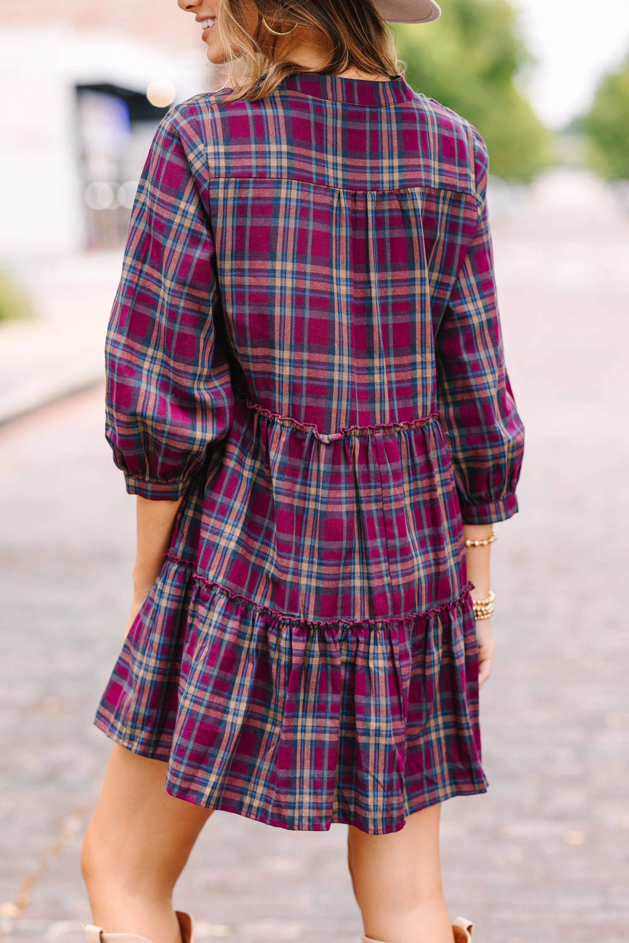 On Your Way Plum Purple Plaid Babydoll Dress