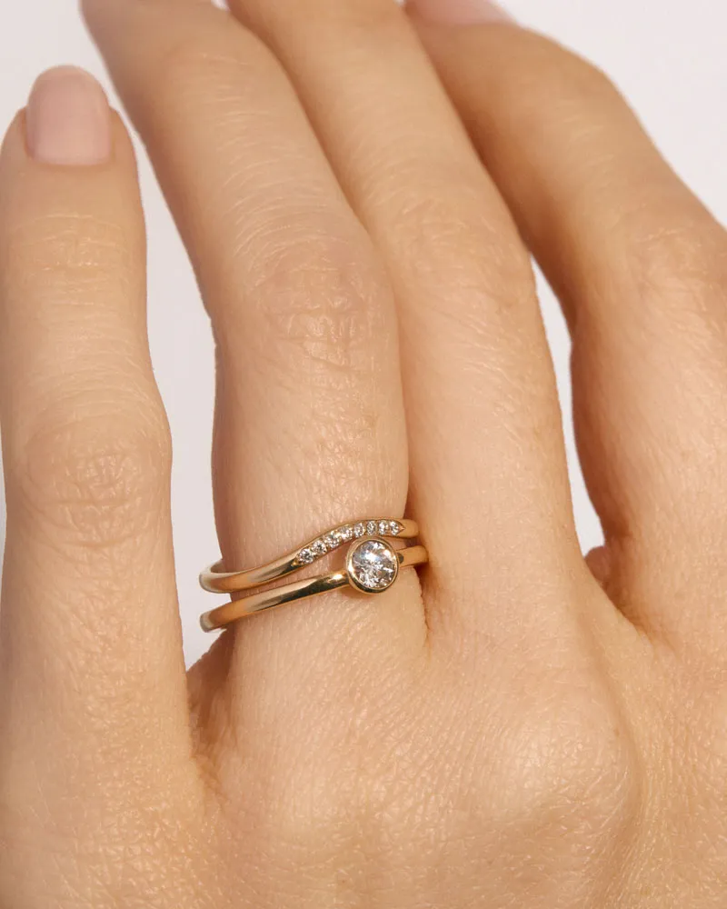 Origines Solitaire Ring and Stratura Wave Wedding Band with lab grown diamonds