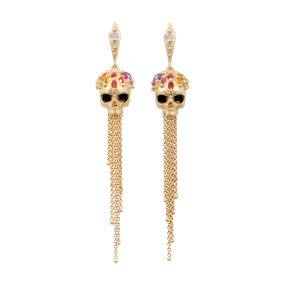 Rainbow Enchanted City Skull Drop Earrings - Made to Order