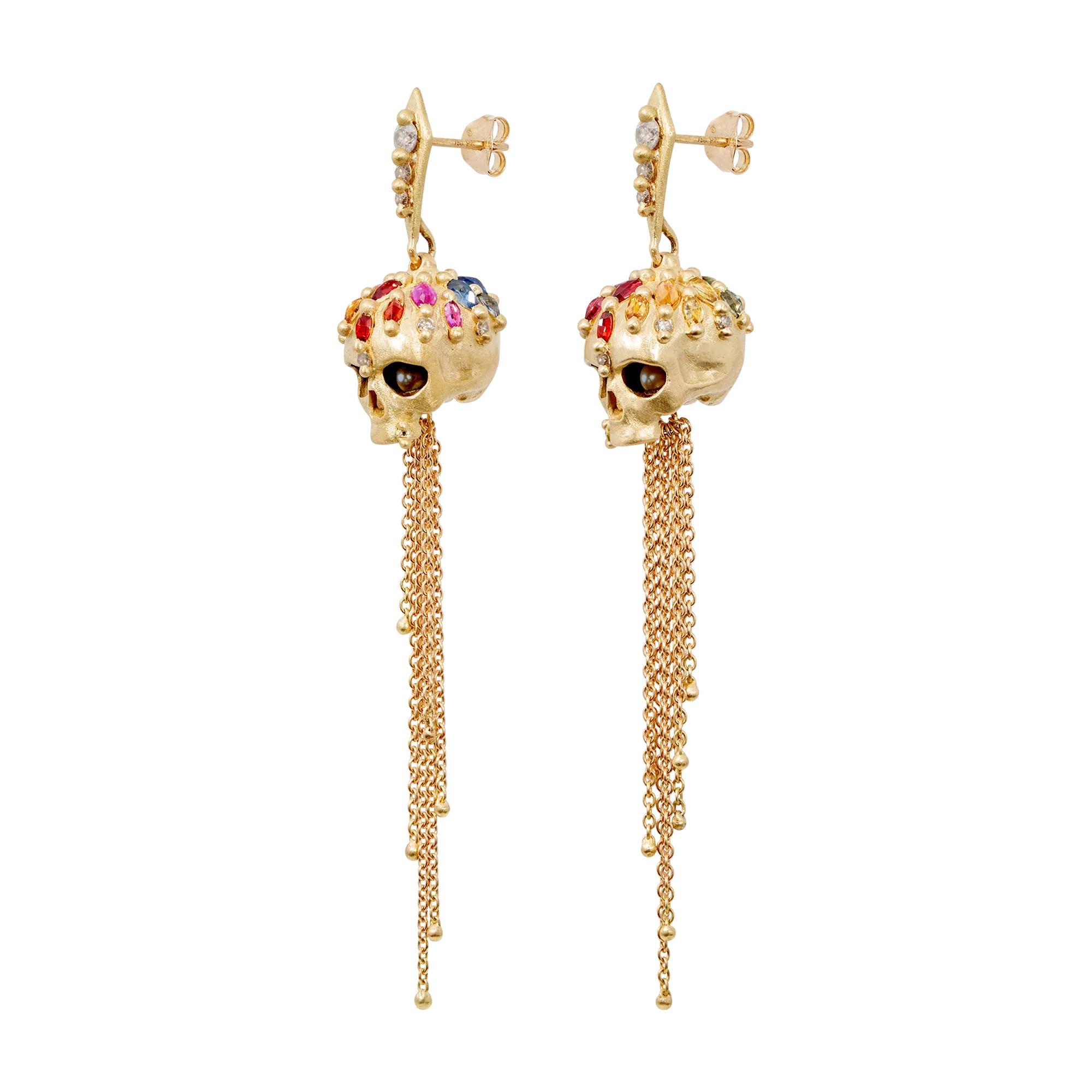 Rainbow Enchanted City Skull Drop Earrings - Made to Order