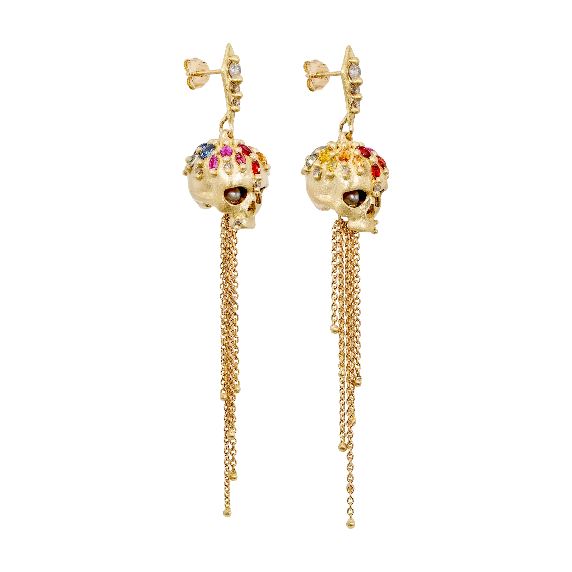 Rainbow Enchanted City Skull Drop Earrings - Made to Order