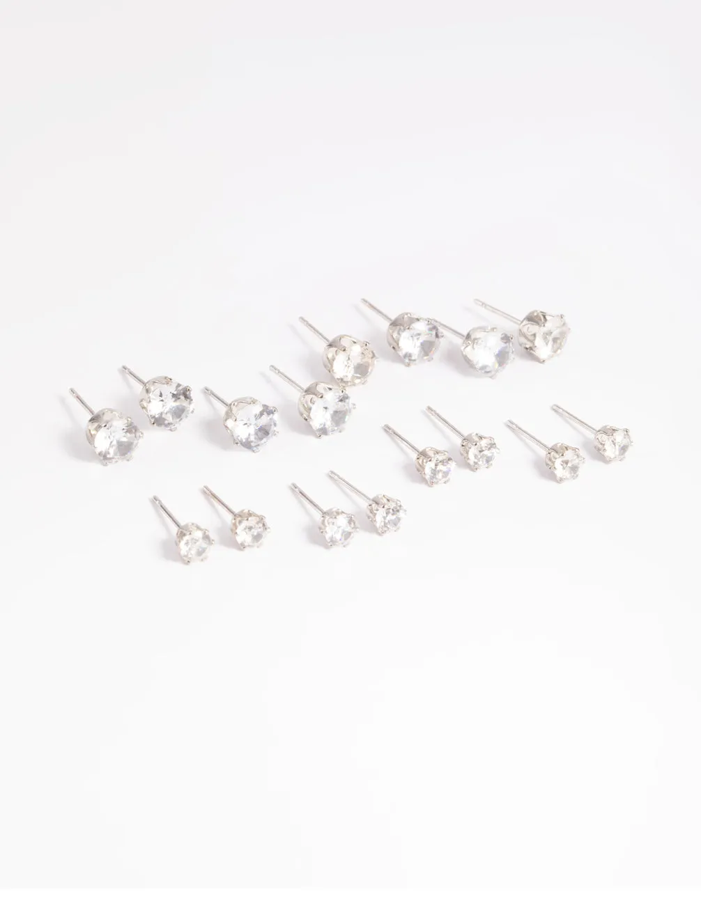 Rhodium Diamante Classic Stud Earring 8-Pack