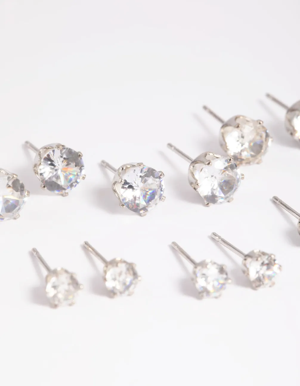 Rhodium Diamante Classic Stud Earring 8-Pack