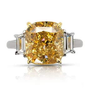 SARI 6 CARAT CUSHION CUT NATURAL FANCY DEEP BROWNISH YELLOW DIAMOND ENGAGEMENT RING PLATINUM & 18K GOLD GIA CERTIFIED 6 CT FDBG SI1 BY MIKE NEKTA