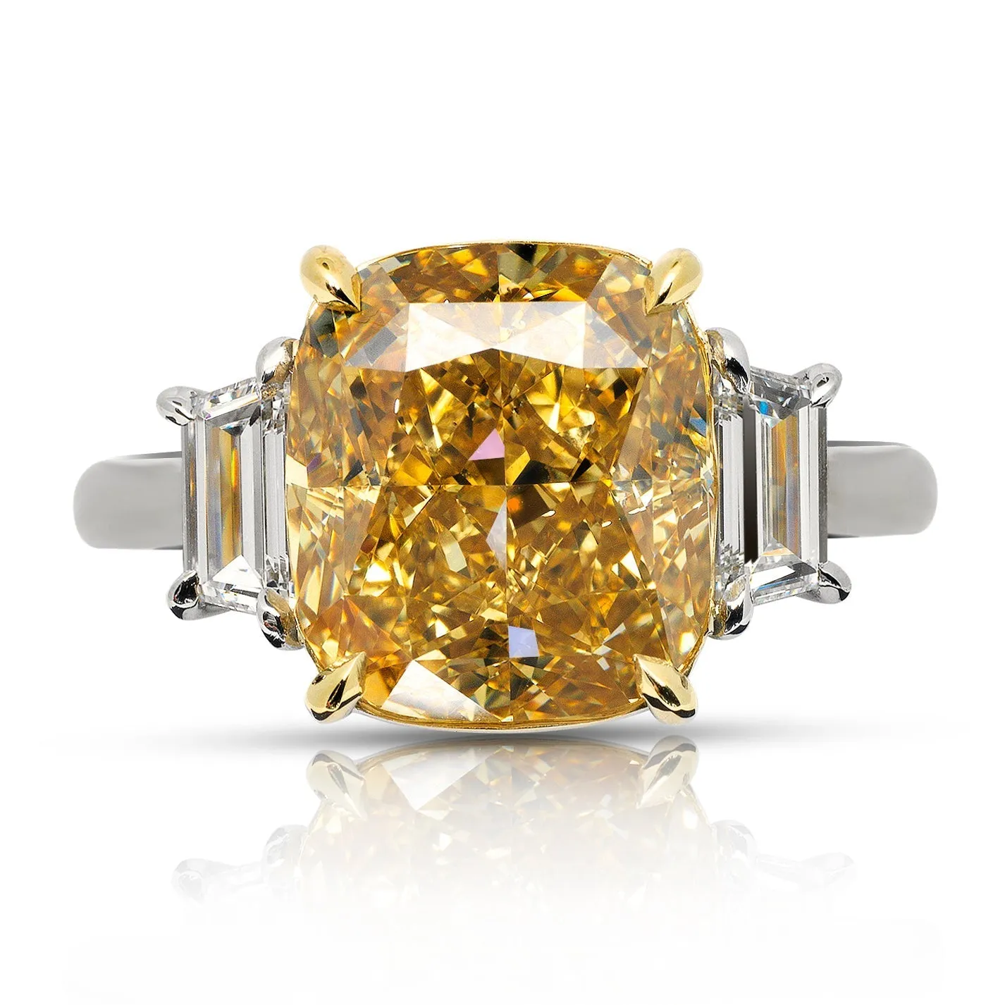 SARI 6 CARAT CUSHION CUT NATURAL FANCY DEEP BROWNISH YELLOW DIAMOND ENGAGEMENT RING PLATINUM & 18K GOLD GIA CERTIFIED 6 CT FDBG SI1 BY MIKE NEKTA