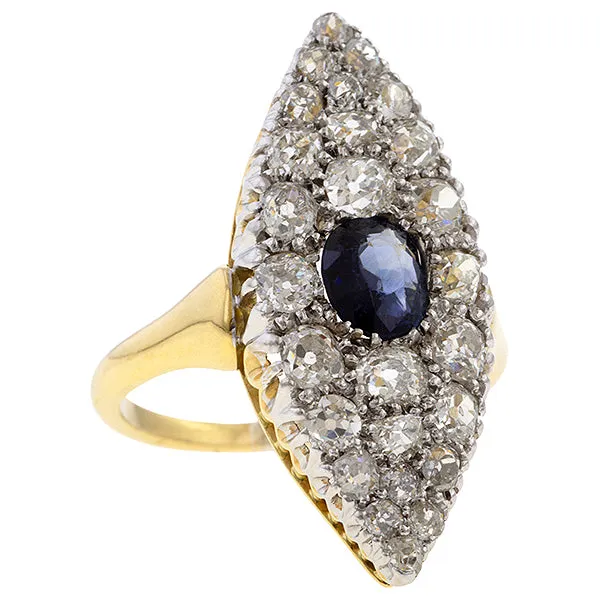 Victorian Sapphire & Diamond Navette Ring