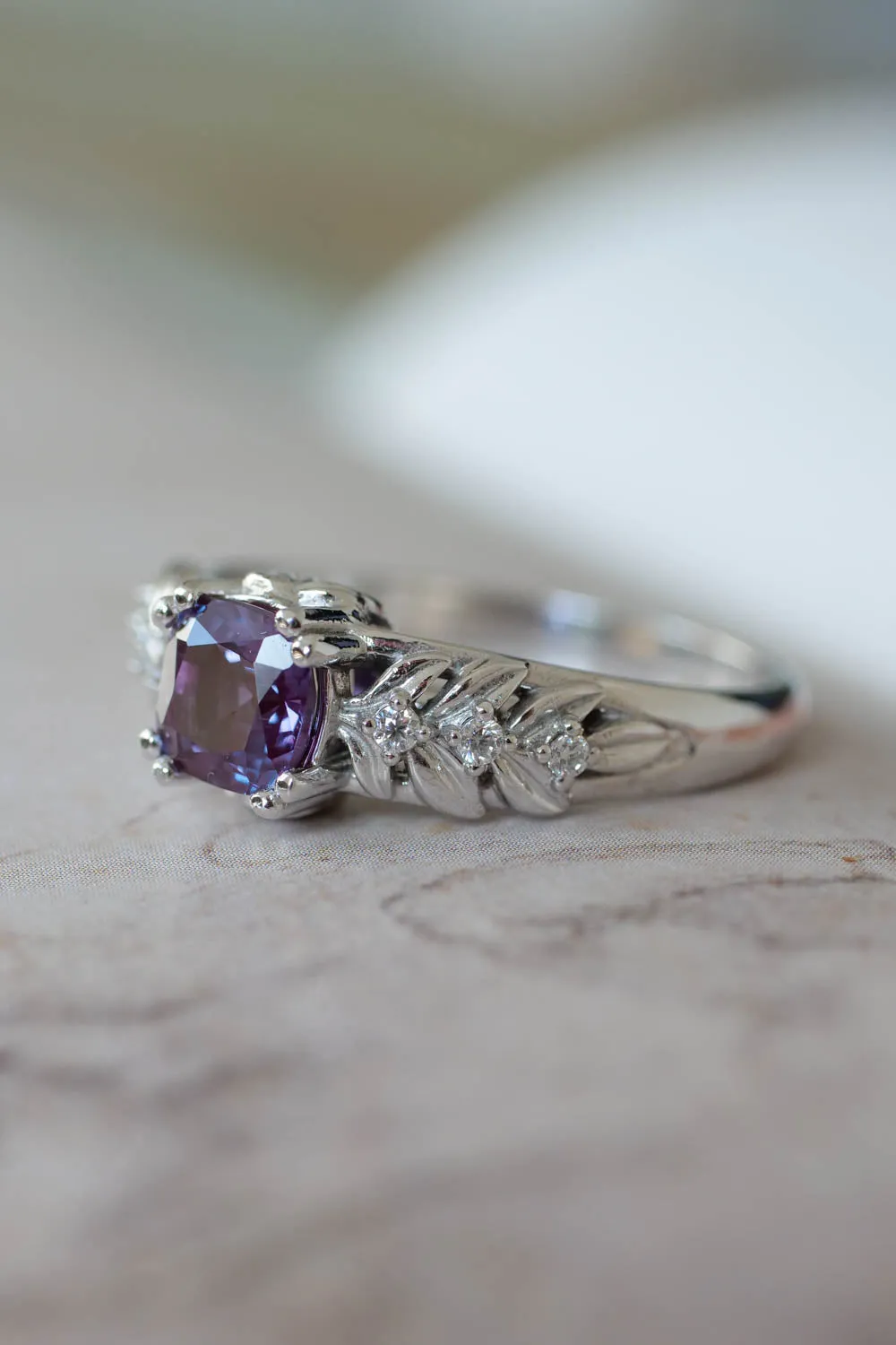 White gold engagement ring with lab alexandrite / Silvestra