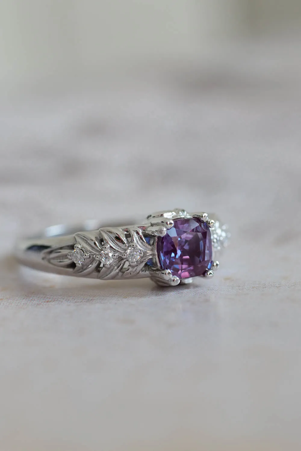 White gold engagement ring with lab alexandrite / Silvestra