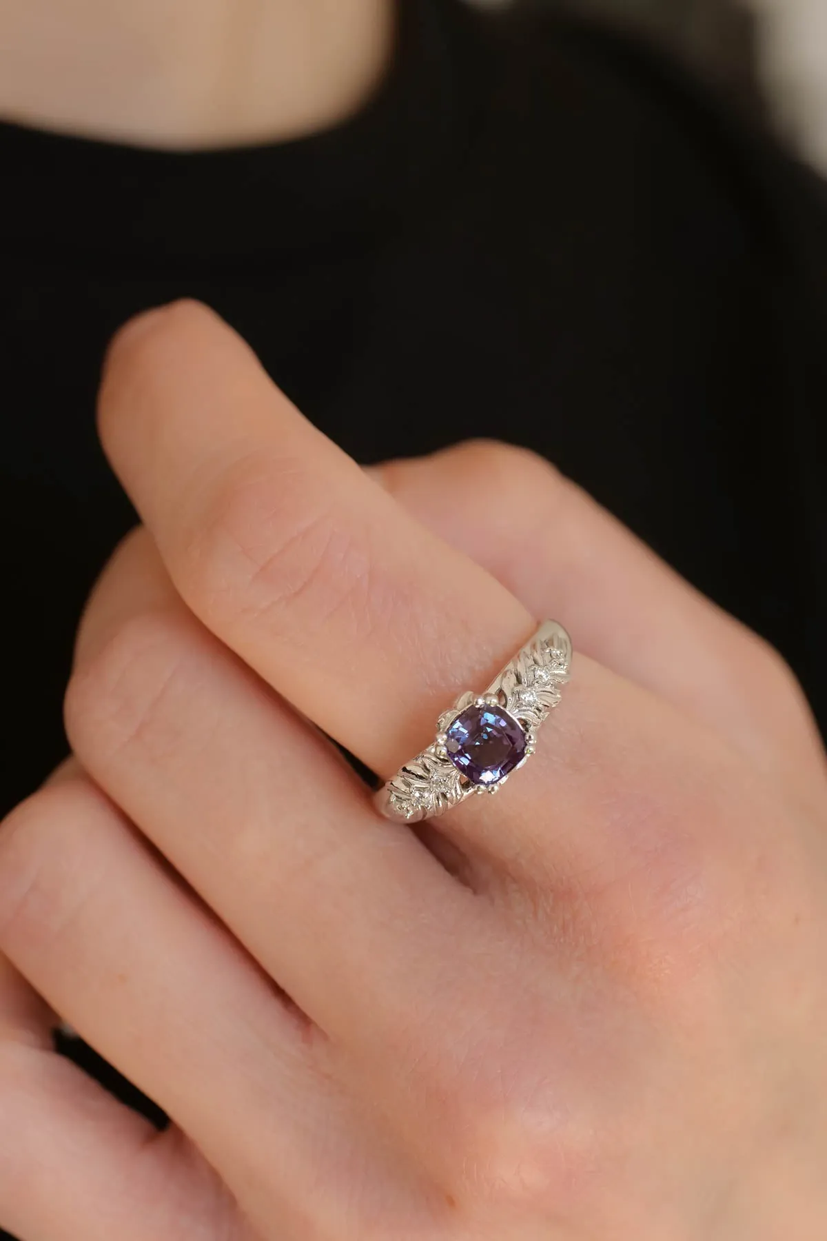 White gold engagement ring with lab alexandrite / Silvestra