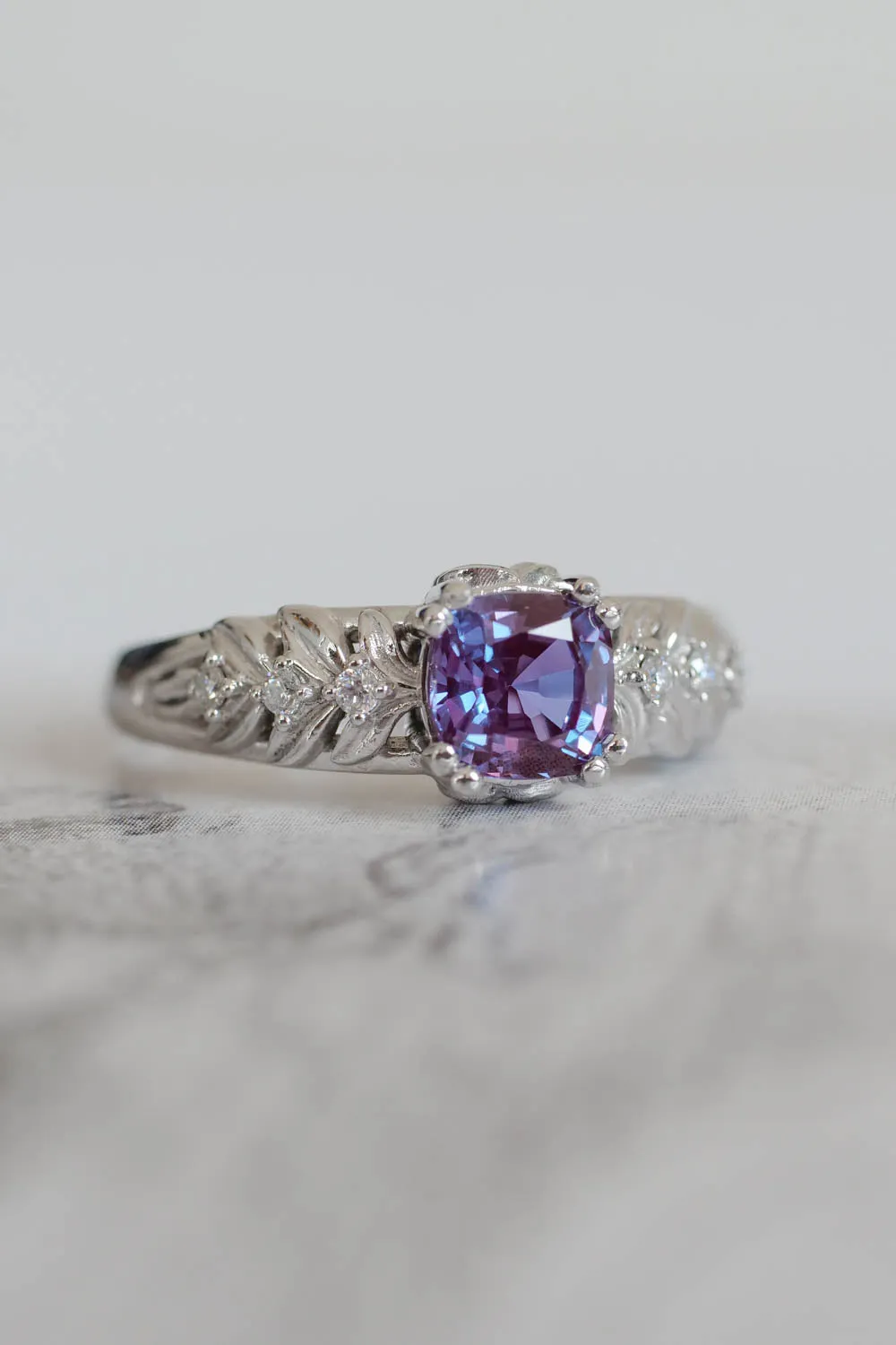 White gold engagement ring with lab alexandrite / Silvestra