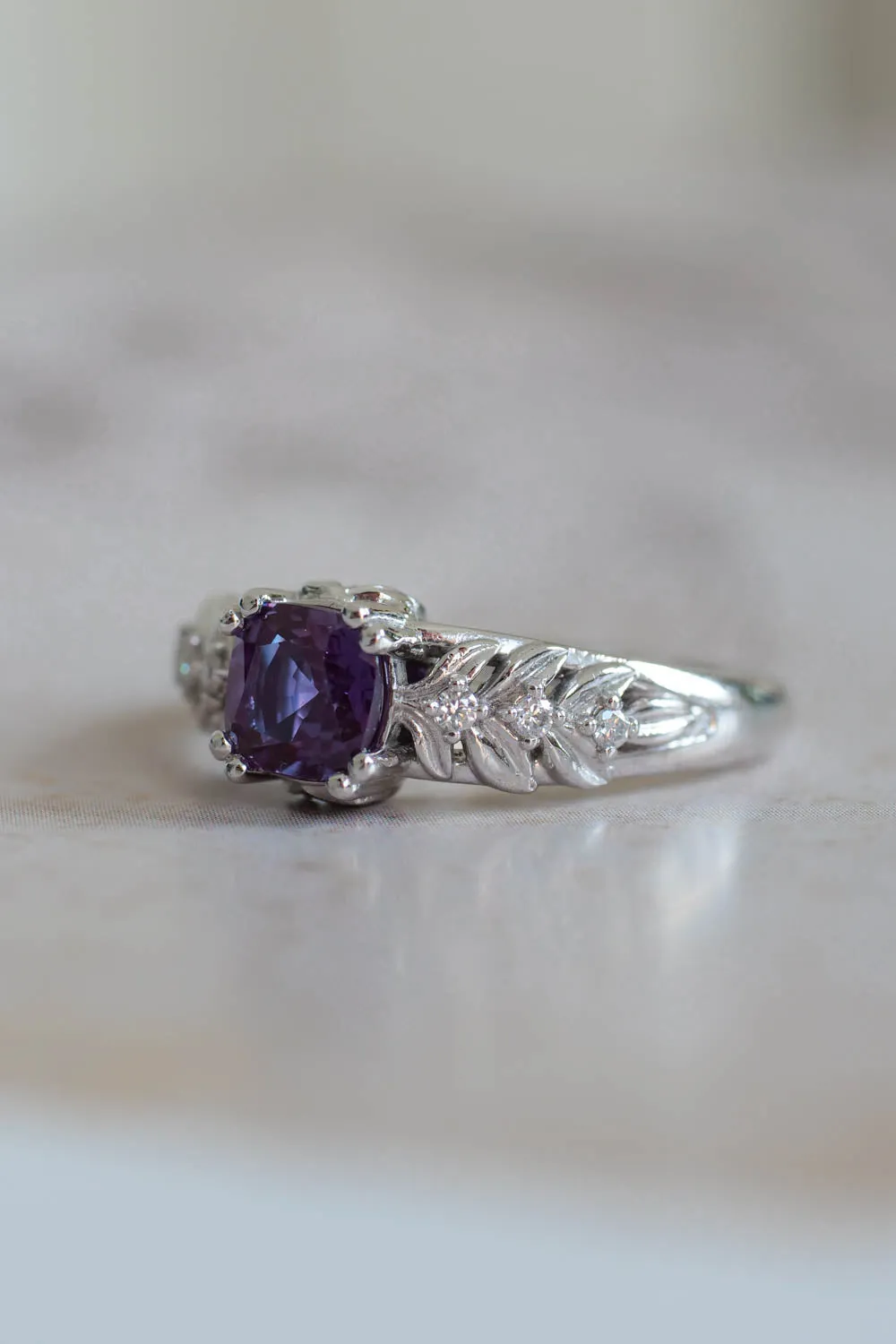 White gold engagement ring with lab alexandrite / Silvestra