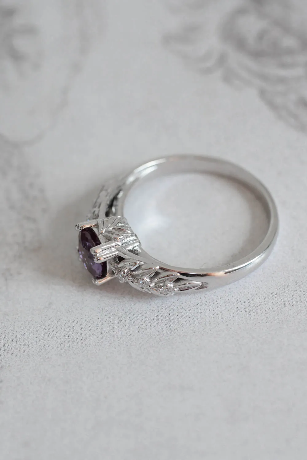 White gold engagement ring with lab alexandrite / Silvestra