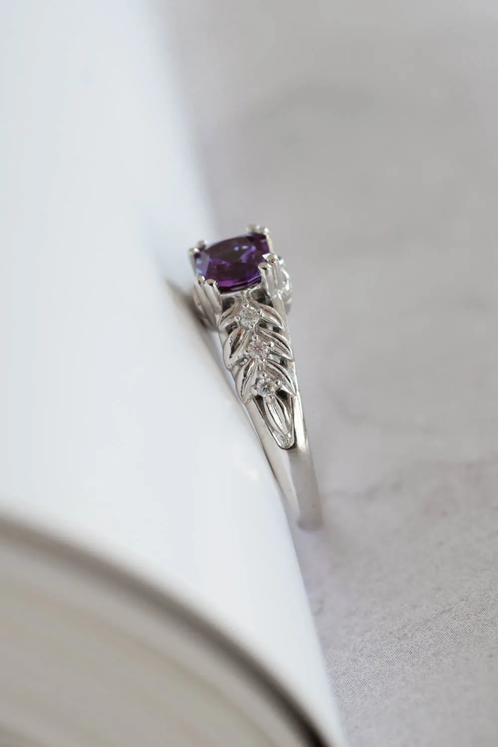 White gold engagement ring with lab alexandrite / Silvestra