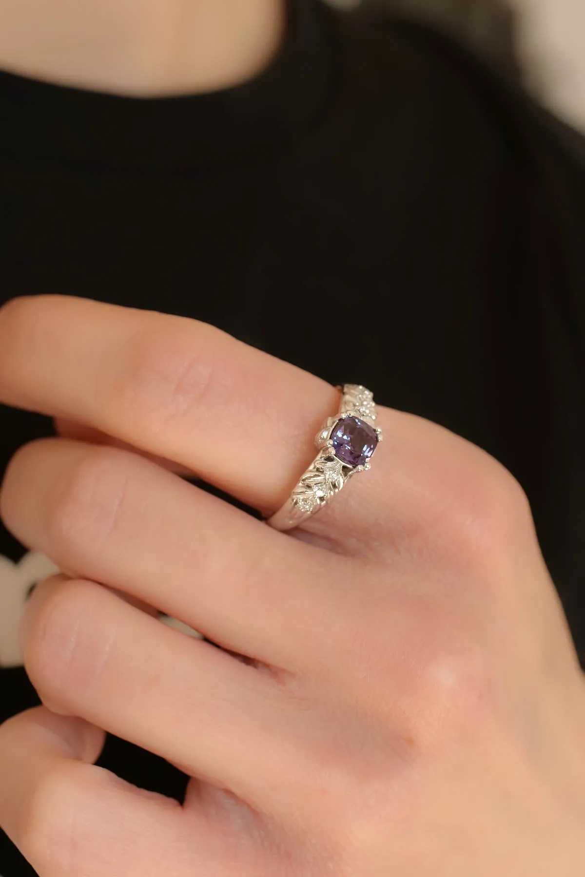 White gold engagement ring with lab alexandrite / Silvestra