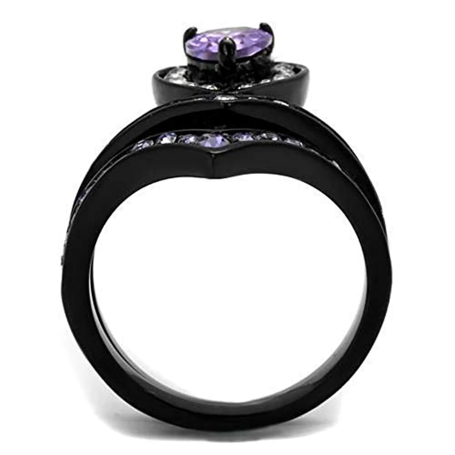 WildKlass Stainless Steel Ring IP Black Women AAA Grade CZ Amethyst