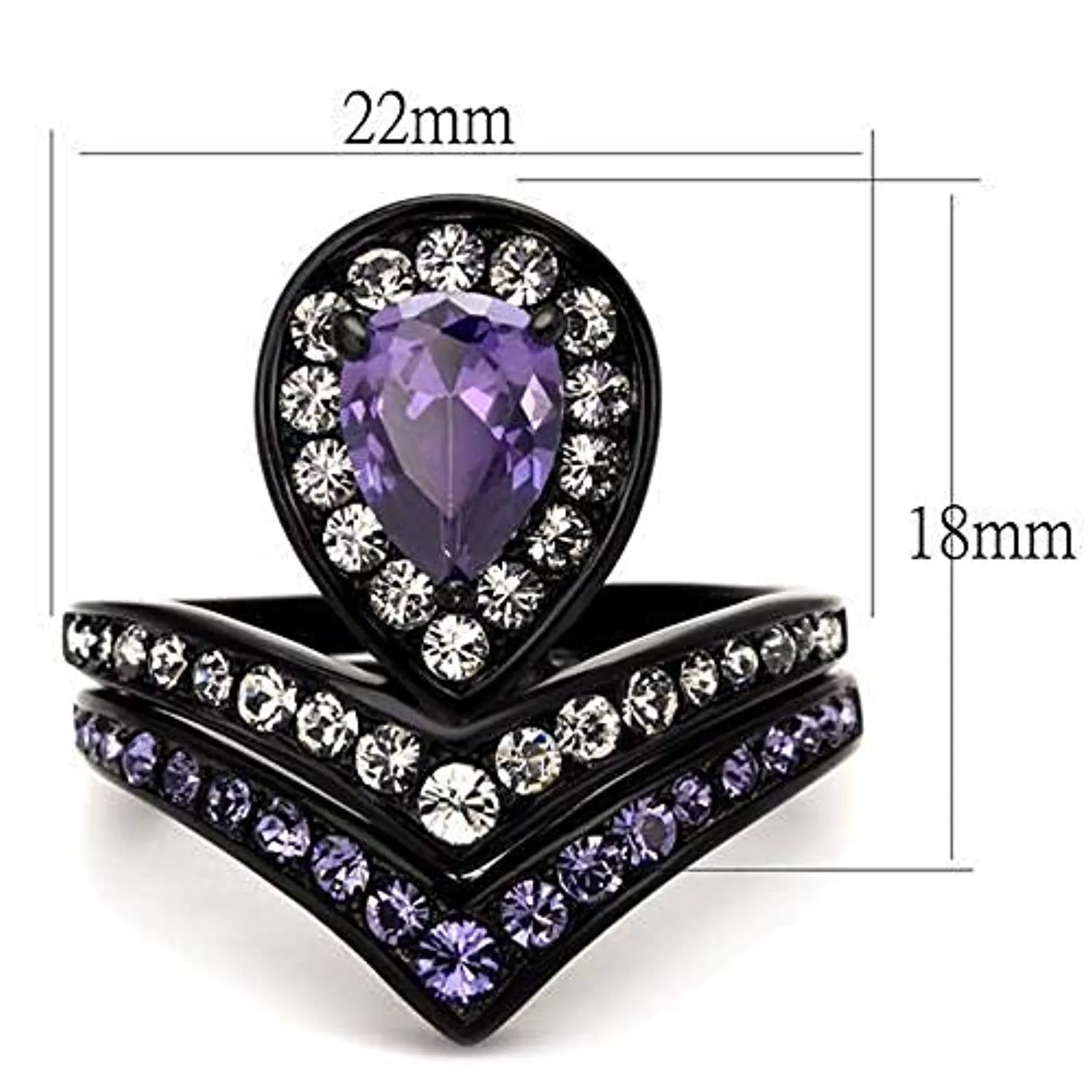 WildKlass Stainless Steel Ring IP Black Women AAA Grade CZ Amethyst