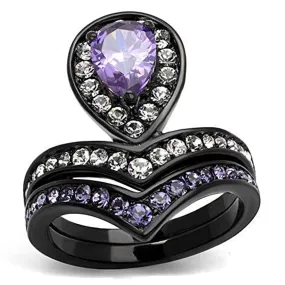 WildKlass Stainless Steel Ring IP Black Women AAA Grade CZ Amethyst