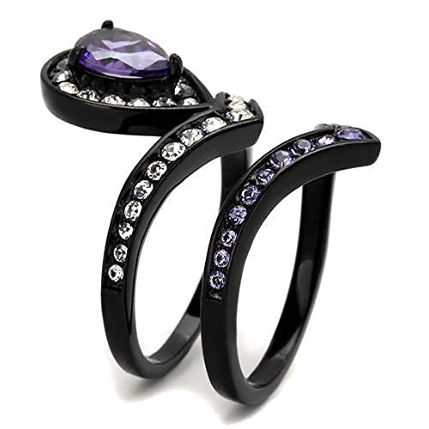 WildKlass Stainless Steel Ring IP Black Women AAA Grade CZ Amethyst