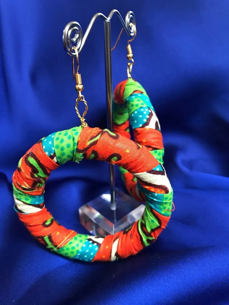 Zero Waste Up Cycled Hooped Earrings in Orange African Print